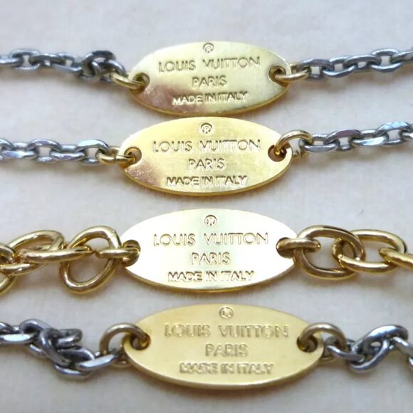 LOUIS VUITTON Sautoir Logo LV Long Necklace M68075 Gold/Silver - Picture 7 of 9